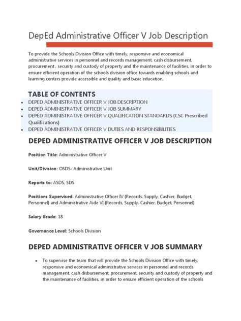 DepEd Administrative Officer V Job Description.